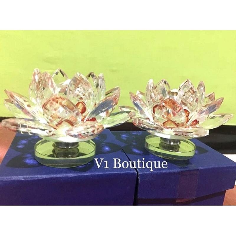 Lotus Cristal Flower + Meja Putaran -- Bunga Hias Teratai Kristal