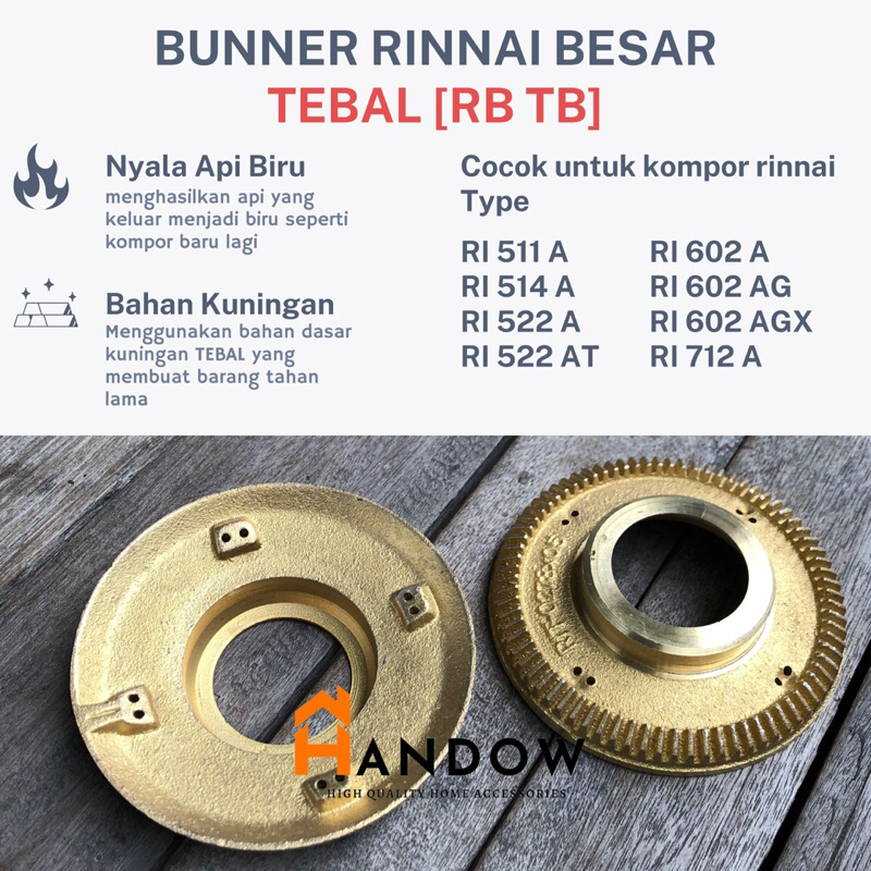BURNER Kompor (TEBAL) Rinnai BESAR 602 AG 522 Kuningan Kompor Rinnai Tebal