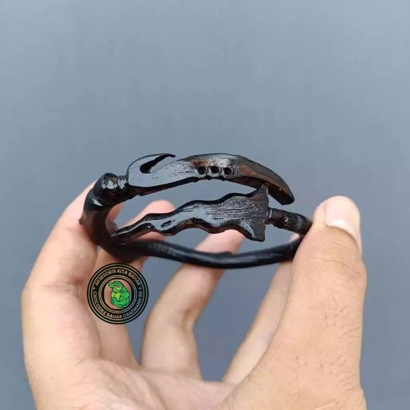 Gelang Akar Bahar Hitam Ukir Kujang Keris 100% Original