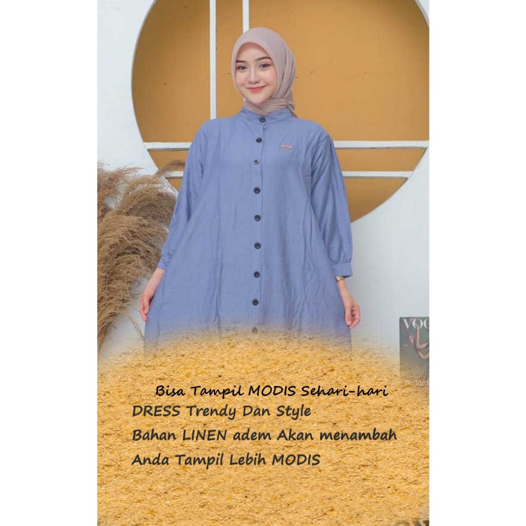 Nela Midi Dress Muslim Korean Style Kekinian Midi Dress Wanita Muslim Terbaru Kekinian Polo Linen