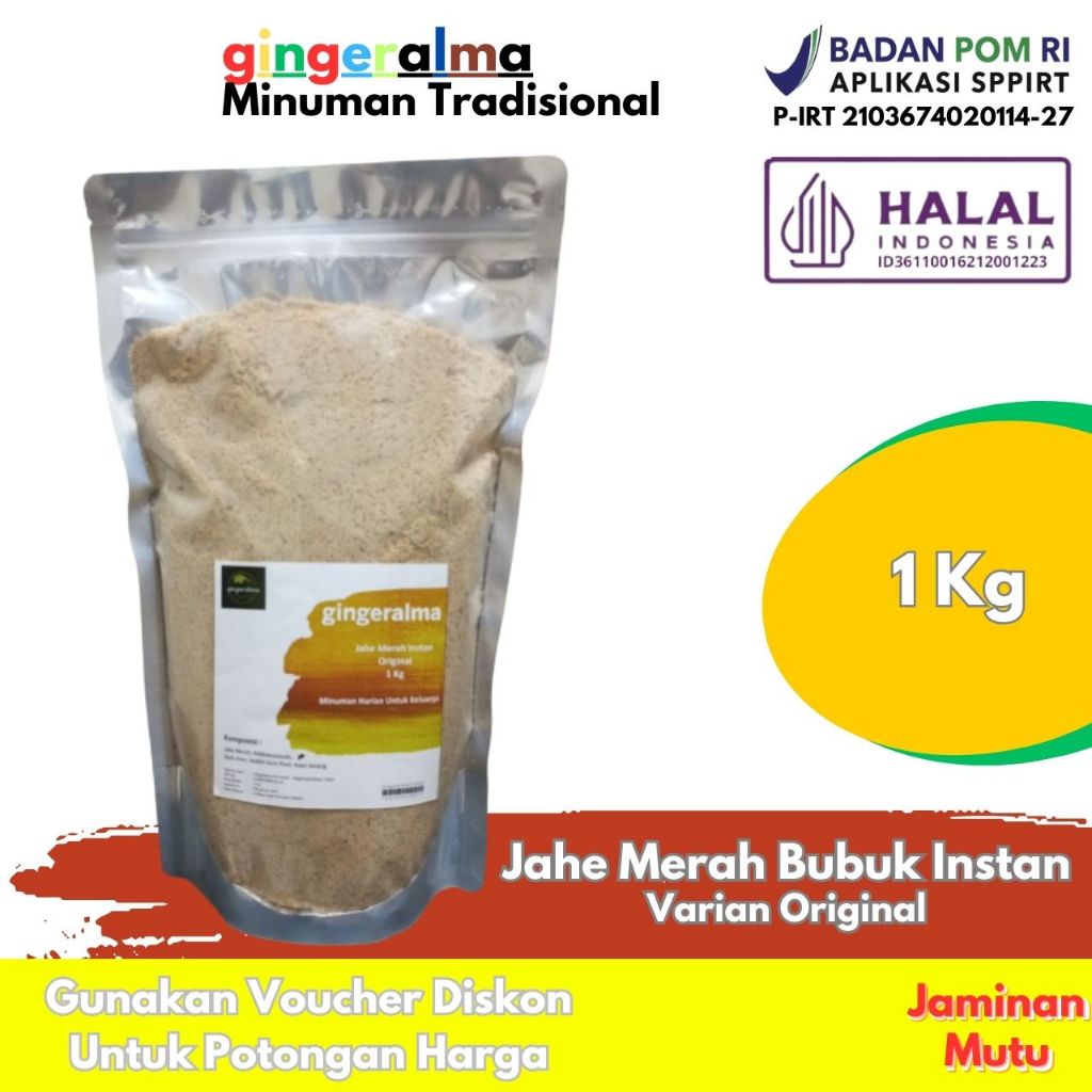 

Jahe Merah Bubuk Instan 1 Kg Merk Gingeralma Varian Original