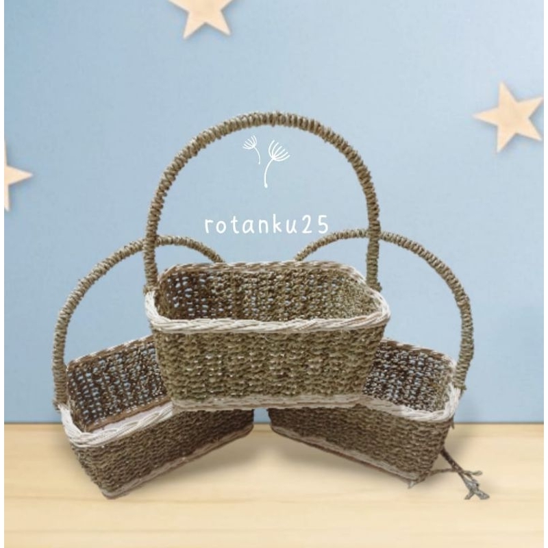 kotak tangkai pandan mix rotan/keranjang rotan serbaguna/kotak seserahan/keranjang rotan