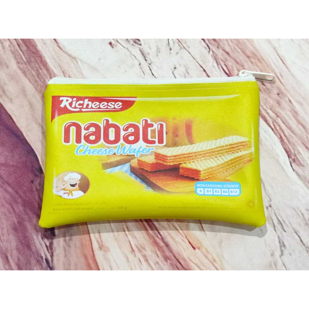Dompet Pouch Jajan Wafer Nabati Keju / Pouch Custom 2 Sisi Motif Snack Lucu Unik