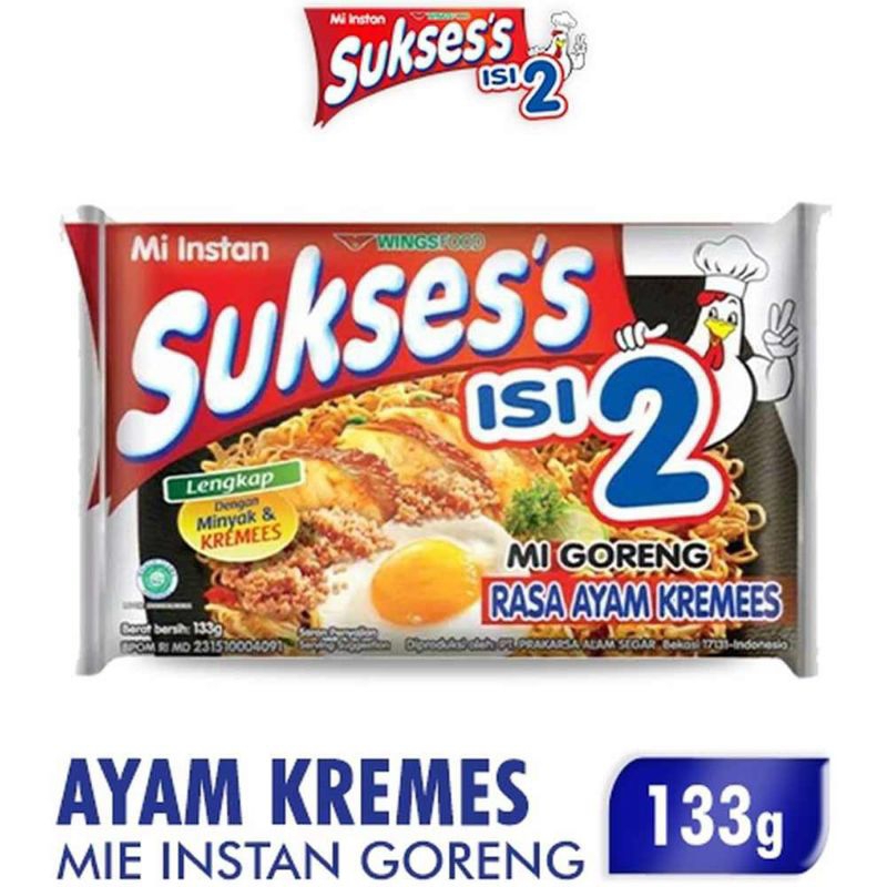 

Mie Sukses Goreng Isi 2 Rasa Ayam Kremes 133g.