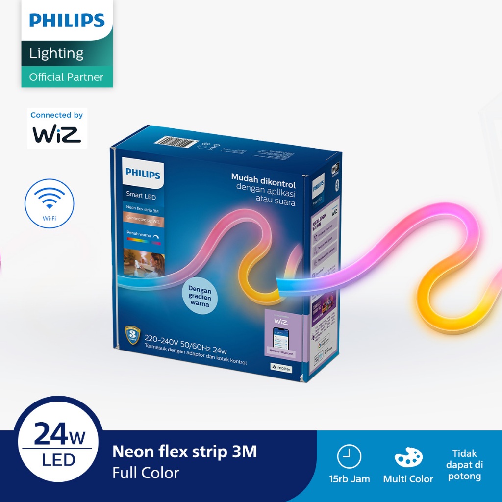 Philips Lampu Smart WiFi LED Neon Flex Strip 3M 24W RGB