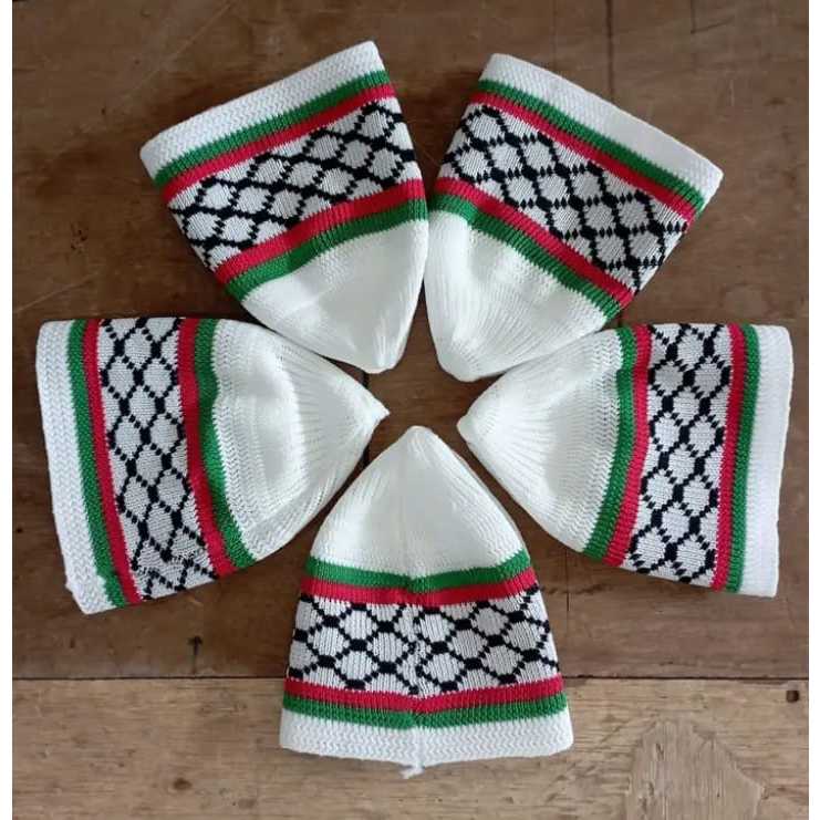 Peci Rajut Palestin Putih Dewasa Kopiah Songkok Premium