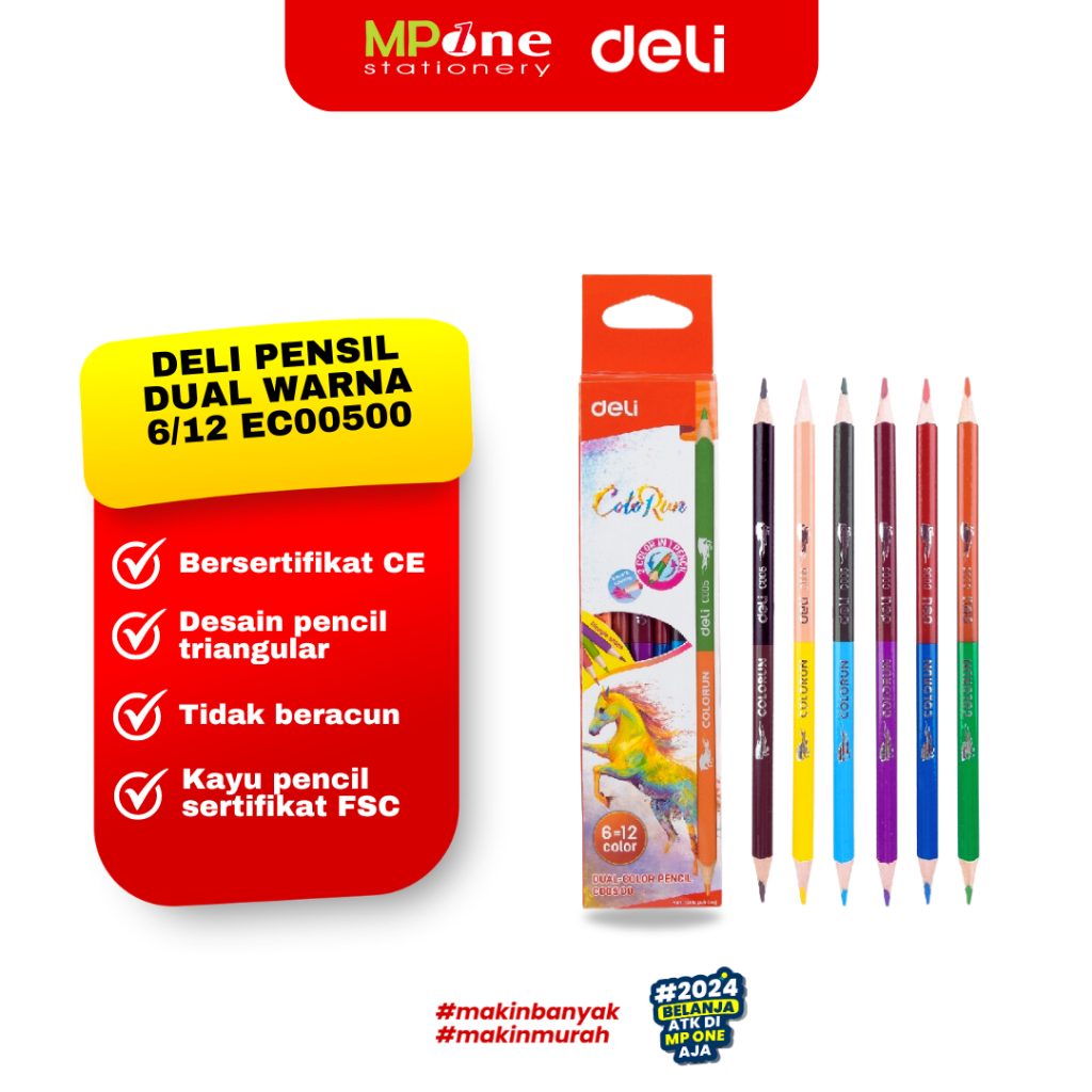 

DELI Pensil Warna Dual Warna 6/12 / Pensil Warna Dua 1 Pensil 2 Warna / Deli COLORED PENCIL C00500 6=12W