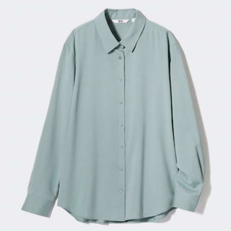 UNIQLO Blouse Women Kemeja Blus Rayon Wanita Lengan Panjang Green