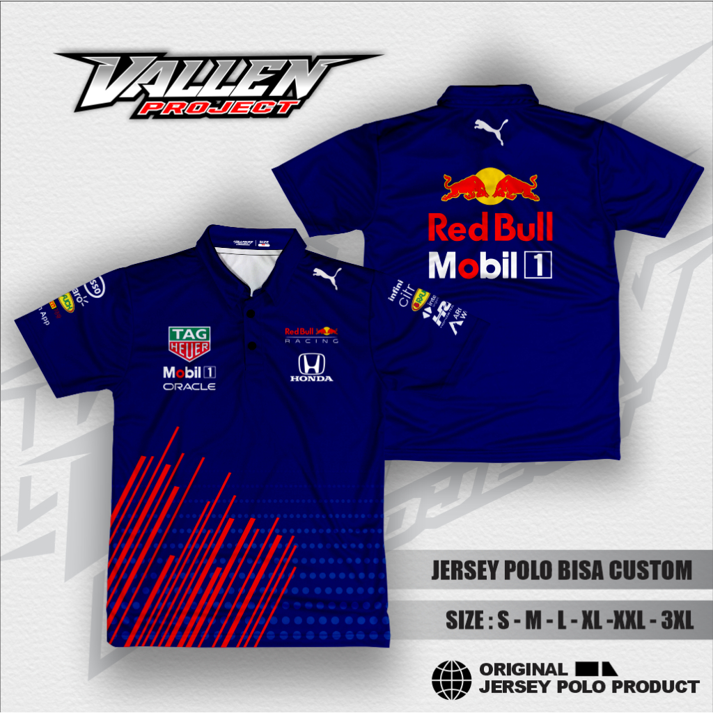 Jersey Jersi wangky Kancing Red Bull F1 / Jersey Tim Formula One Redbull / Baju wangky tim balap mob