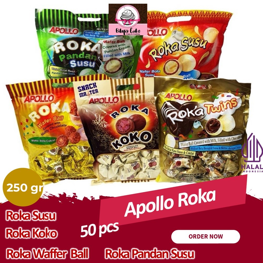 

Apollo Roka Wafer Ball Covered Chocolate pandan susu koko Twins 250 gram