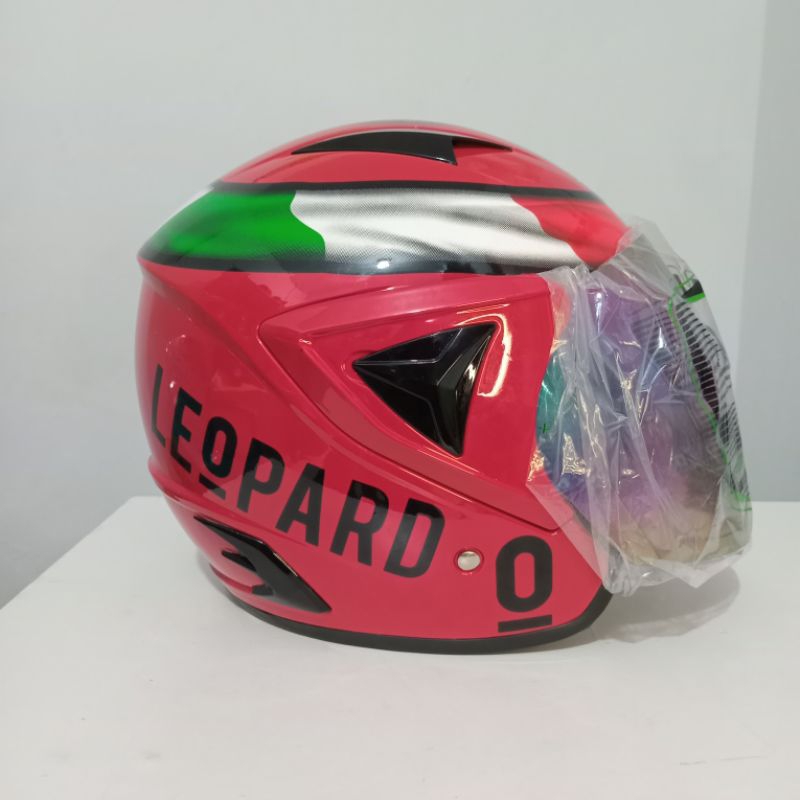 Helm SNI JP 13 Motif Leopard Merah Glossy Dewasa Pria Wanita