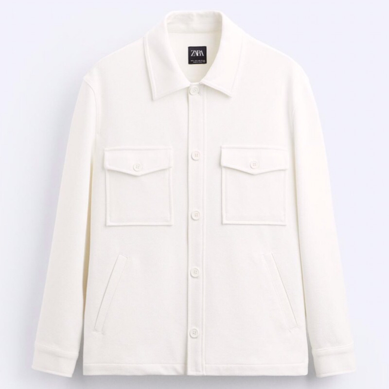 ZARA Men Soft Overshirt Jaket Kemeja Pria Lengan Panjang Oyster White