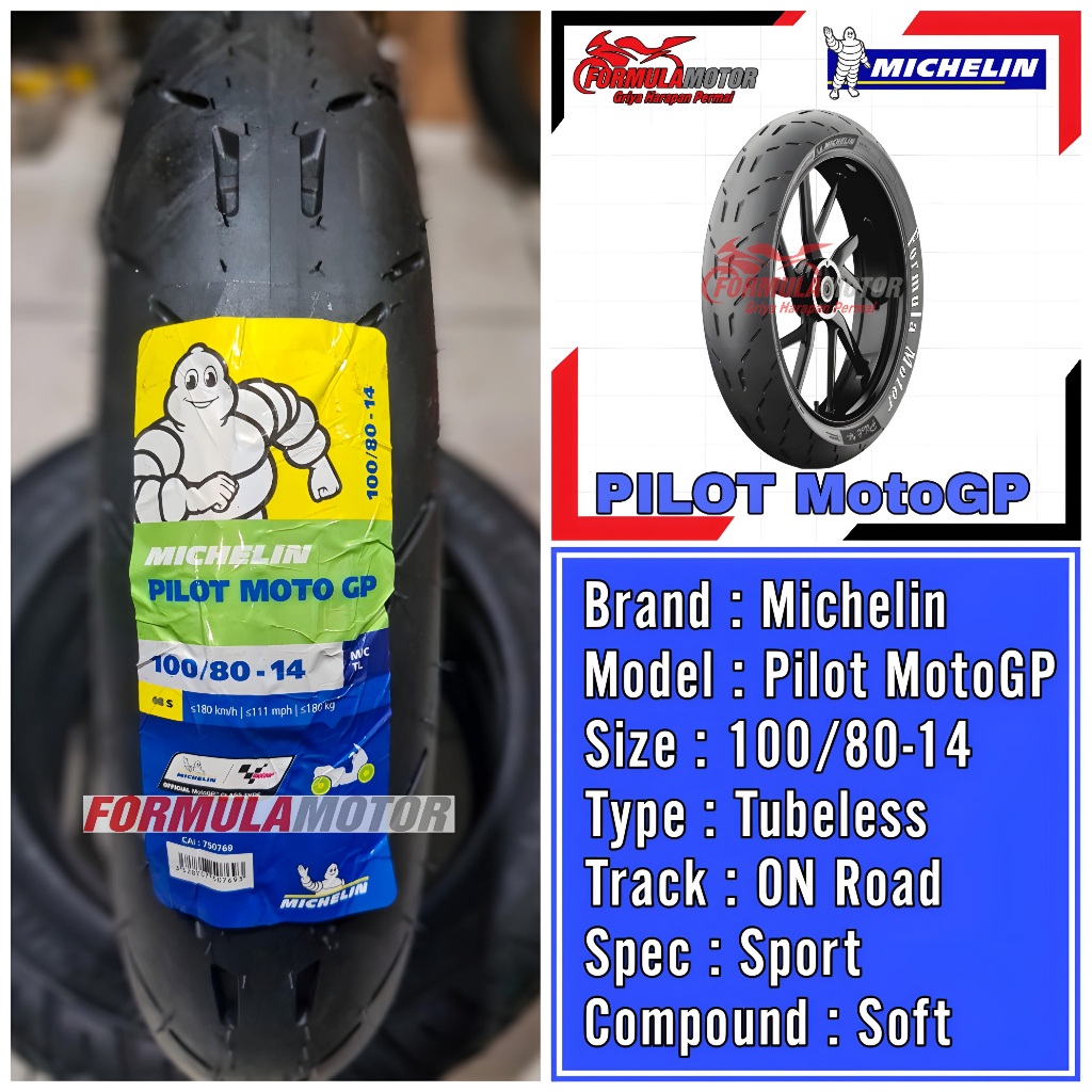 100/80-14 Michelin Pilot Moto GP Ring 14 Tubeless (Profil Donat Soft Compound) Ban Belakang Motor Vario-150, Beat Upsize Super Premium Tubles