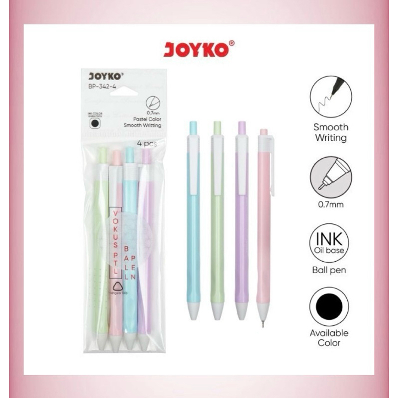

N144 PCS Ball Pen Pulpen Pena Joyko BP-342 Vokus 0.7 mm Macaron 1 Set 4 Pcs