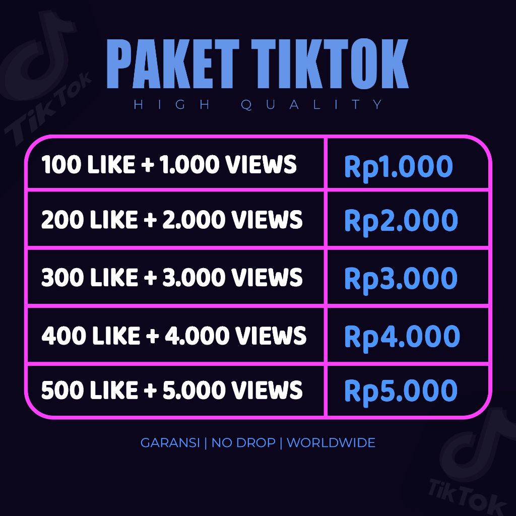 Tiktok Like / Tiktok View / Tiktok Likes Permanen / Like View Tiktok Bergaransi - Bluepanel