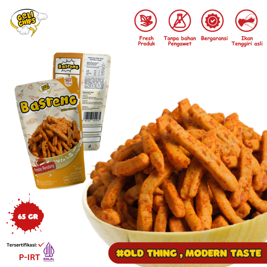

Gelichips - Basreng Rendang Camilan Kering Gurih 65gr