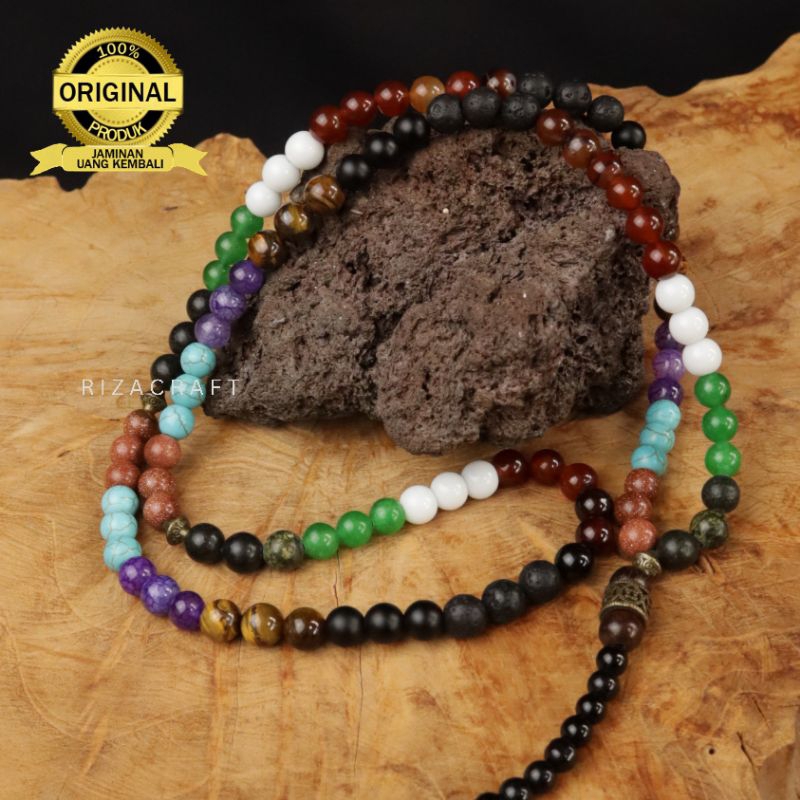Tasbih NUSANTARA 99 Butir Kombinasi 11 Batu Black Jade Giok Hijau Giok Putih Red Garnet Yaman sulaim