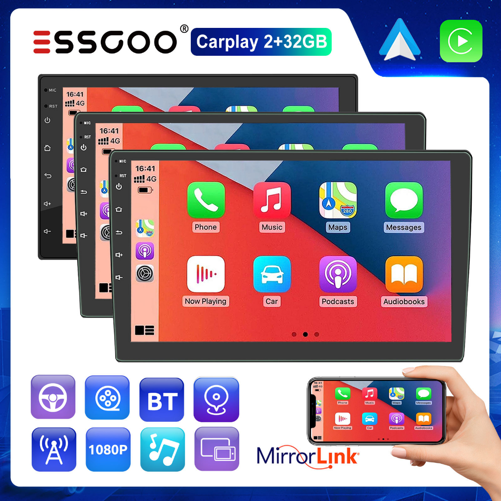 ESSGOO Head Unit 7/9/10 inci Android 13 RAM 2+32GB 4+32GB 4+64GB Double Din IPS Screen Multimedia MP