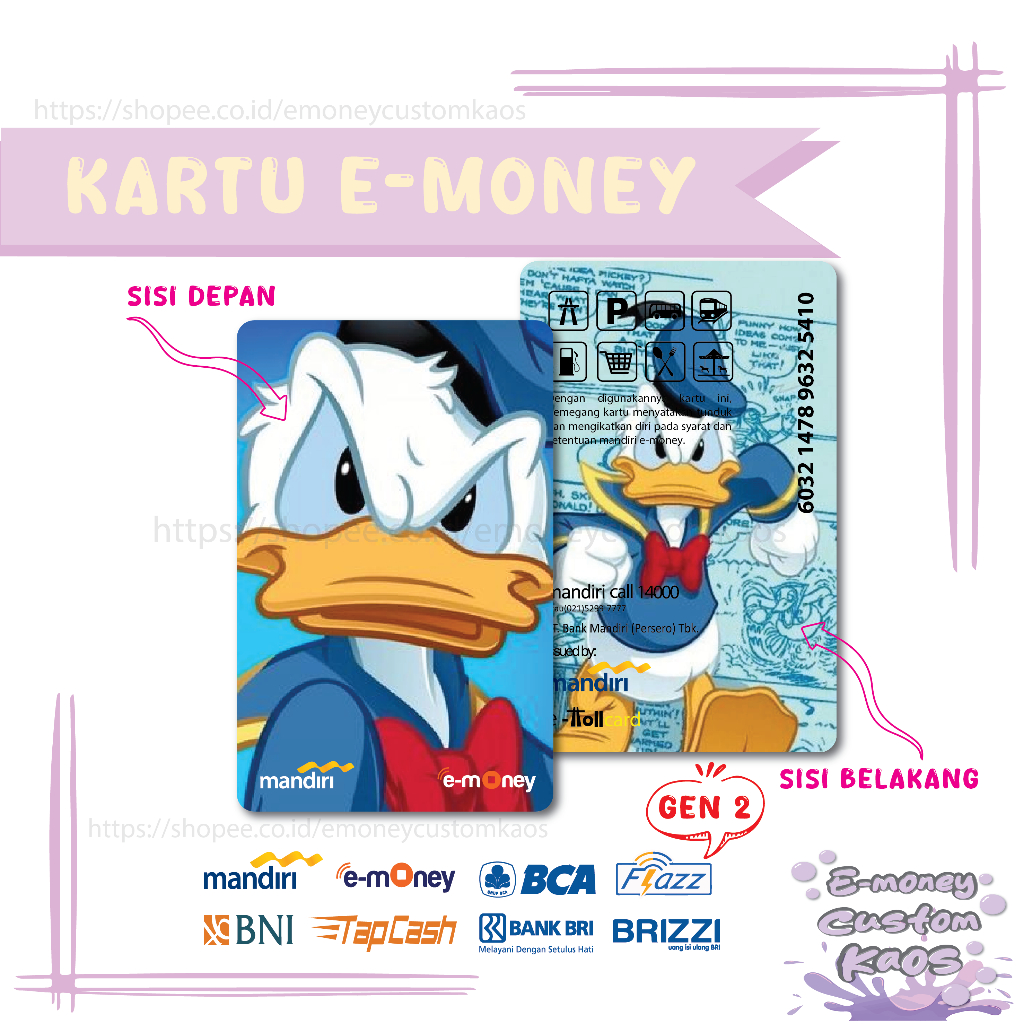 KARTU EMONEY ANIME DONAL BEBEK DONALD DUCK MANDIRI FLAZZ BCA GEN 2 BNI TAPCASH BRIZZI BRI - 2 SISI