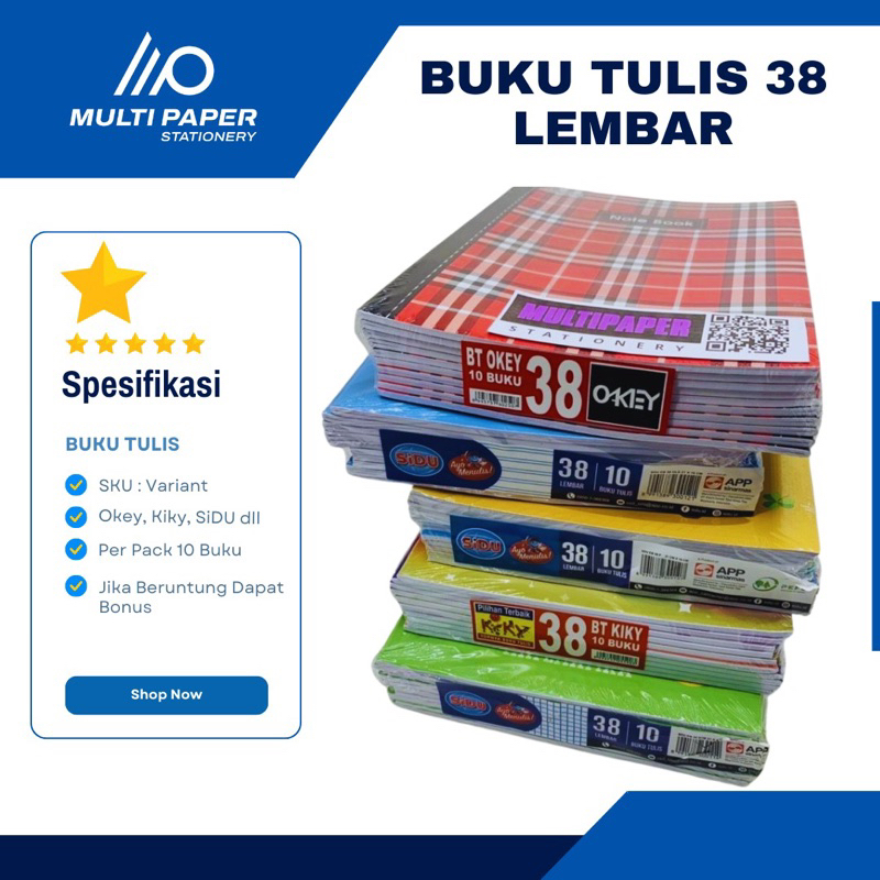 

Buku Tulis Isi 38 Berbagai Merk ( Buku Tulis, Halus Kasar dan Matematika/kotak-kotak ) Ukuran Quarto