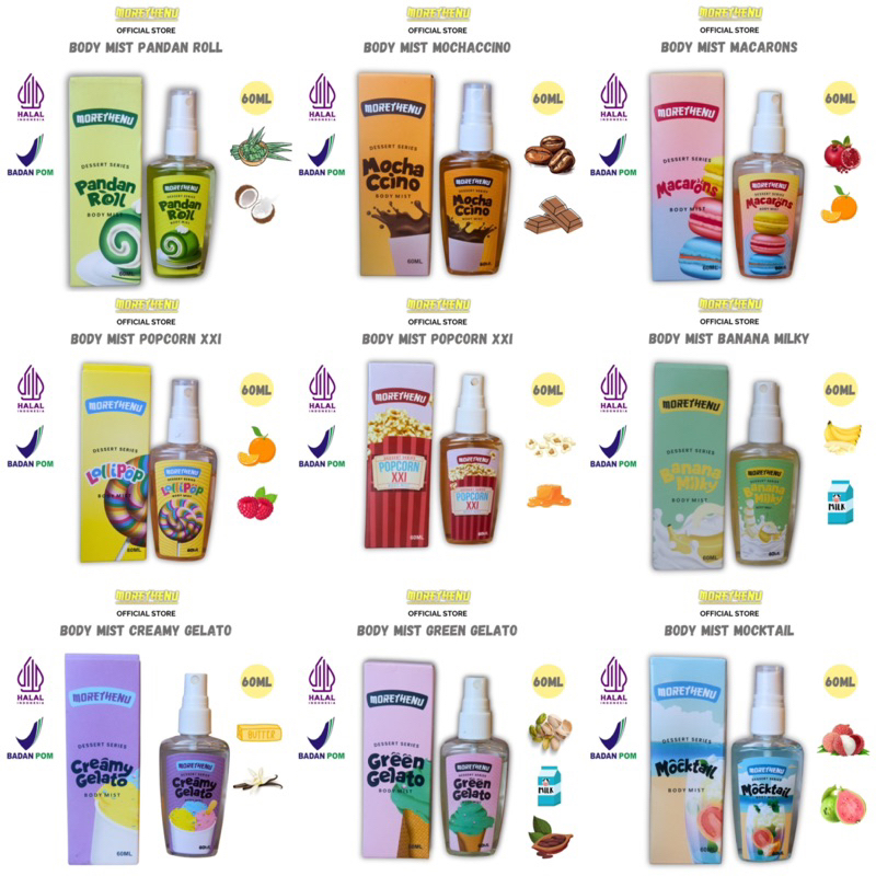 PARFUM WANGI MOCHACCINO, POPCORN, MACARONS, POPCORN XXI, BANANA MILKY, MOCKTAIL, GREEN GELATO