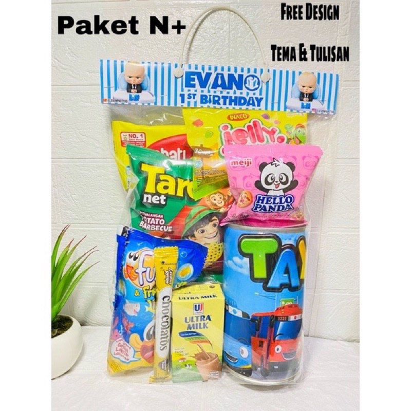 

Paket snack ulang tahun label celengan/paket hampers idul fitri/souvenir ulang tahun