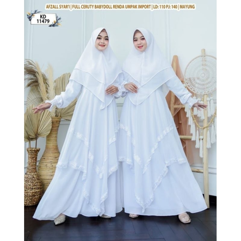 gamis syari putih / gamis putih / gamis umroh / gamis muslim putih / fashion muslim / gamis murah