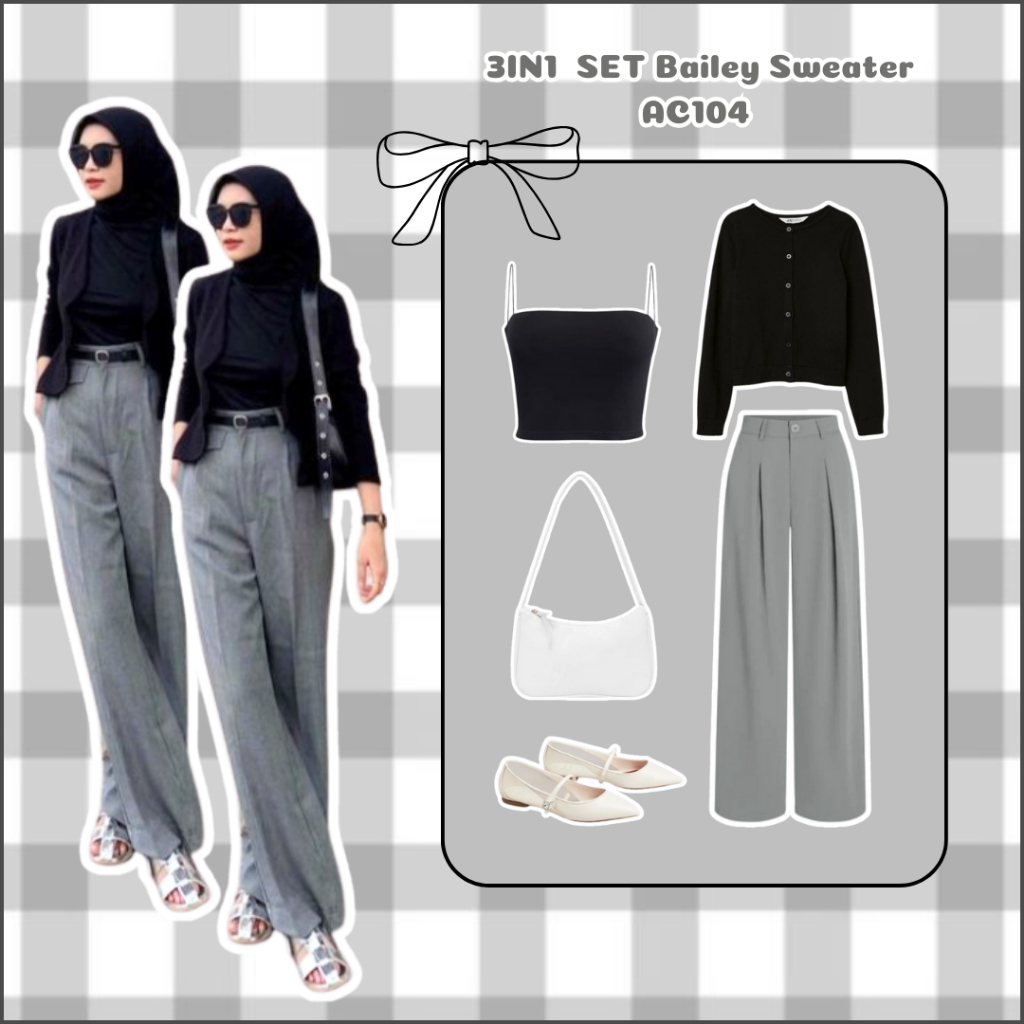 AC104 - 3IN1 Fairy Casual Set Sweater Polos ft Top Ala Aesthetic Girl One set Remaja Perempuan Kekin