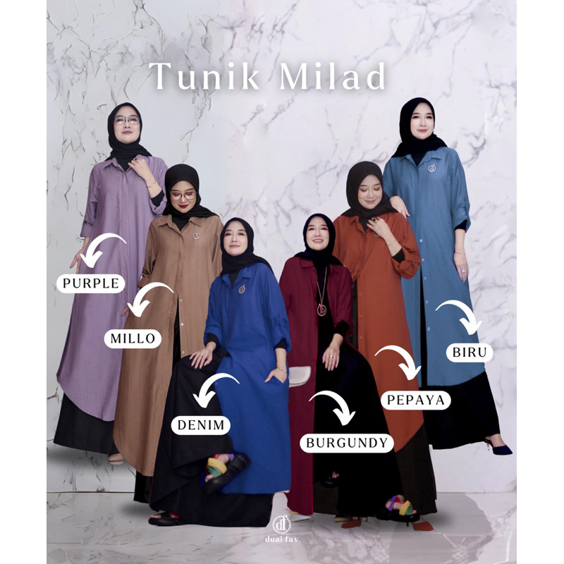 DUAI FAV- Tunik Milad Polos Wanita Elegan All Size