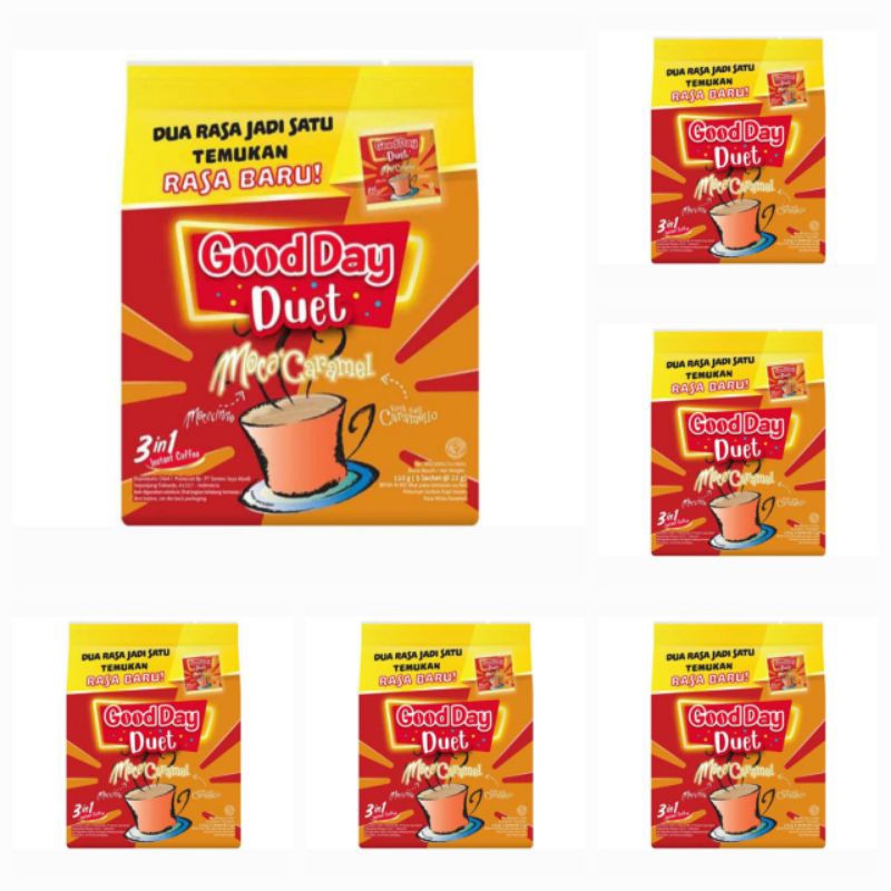 

Good Day Instan Coffee 3 In 1 Duet Moca Caramel 5 Sachet @ 22 Gr
