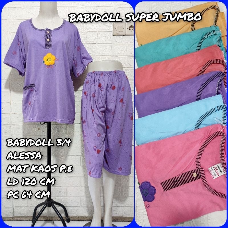 Babydoll Kaos 3/4 Super Jumbo Baju Tidur Wanita Big Size