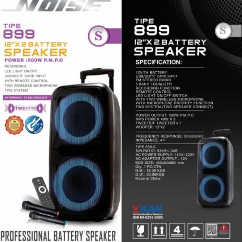 Noise Speaker 12 inch Doubel Speaker Meeting Portable NOISE 899S 12 INCH DOUBLE Speaker 12 inch x 2 