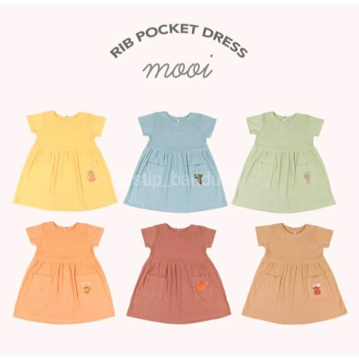 Mooi Dress Anak Perempuan Rib Pocket Dress / Dress Rib Knit Mooi / Mooi Dress Bahan Rib Knit