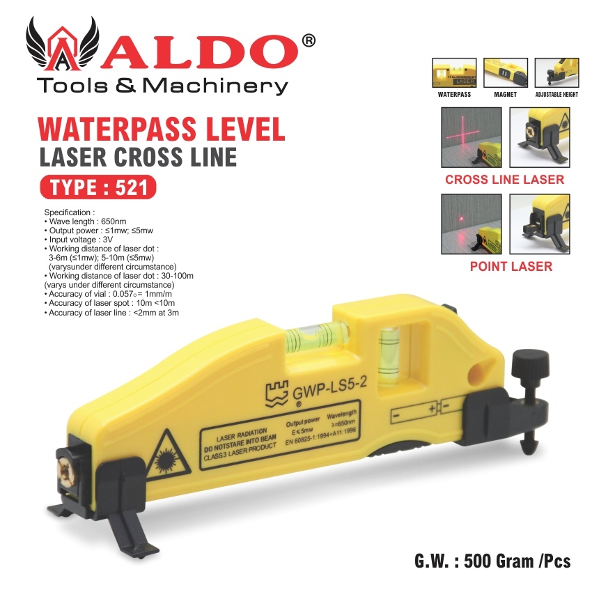 WATERPASS LEVEL LASER CROSS LINE 521 / LASER LEVEL / PENGGARIS LASER MERK ALDO
