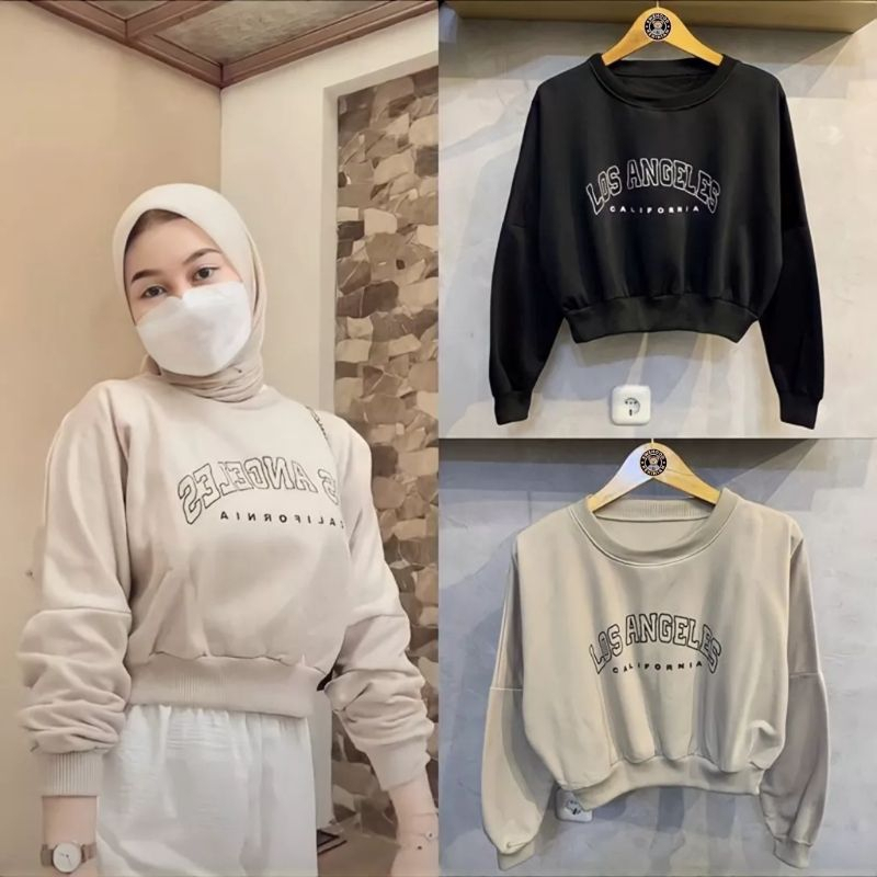 atasan wanita terbaru Sweater crewneck crop los angeles korea style