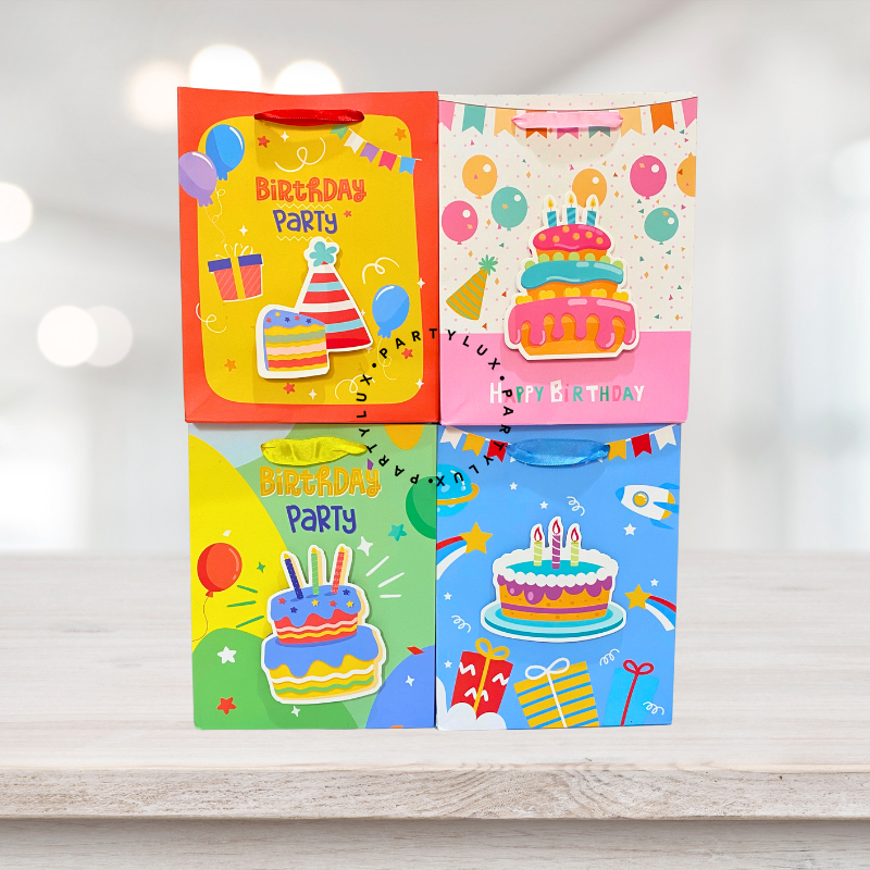

Paper Bag Kado Motif 3D Happy Birthday / Tas Kado Ultah / Goodie Bag Ulang Tahun Anak