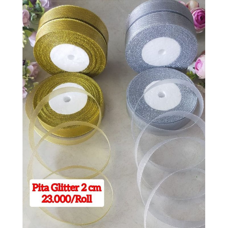 

1 Rol Pita Gliter Gold Silver Pita Hampers Pita 2cm Gliter Pita Hias Pita Silver