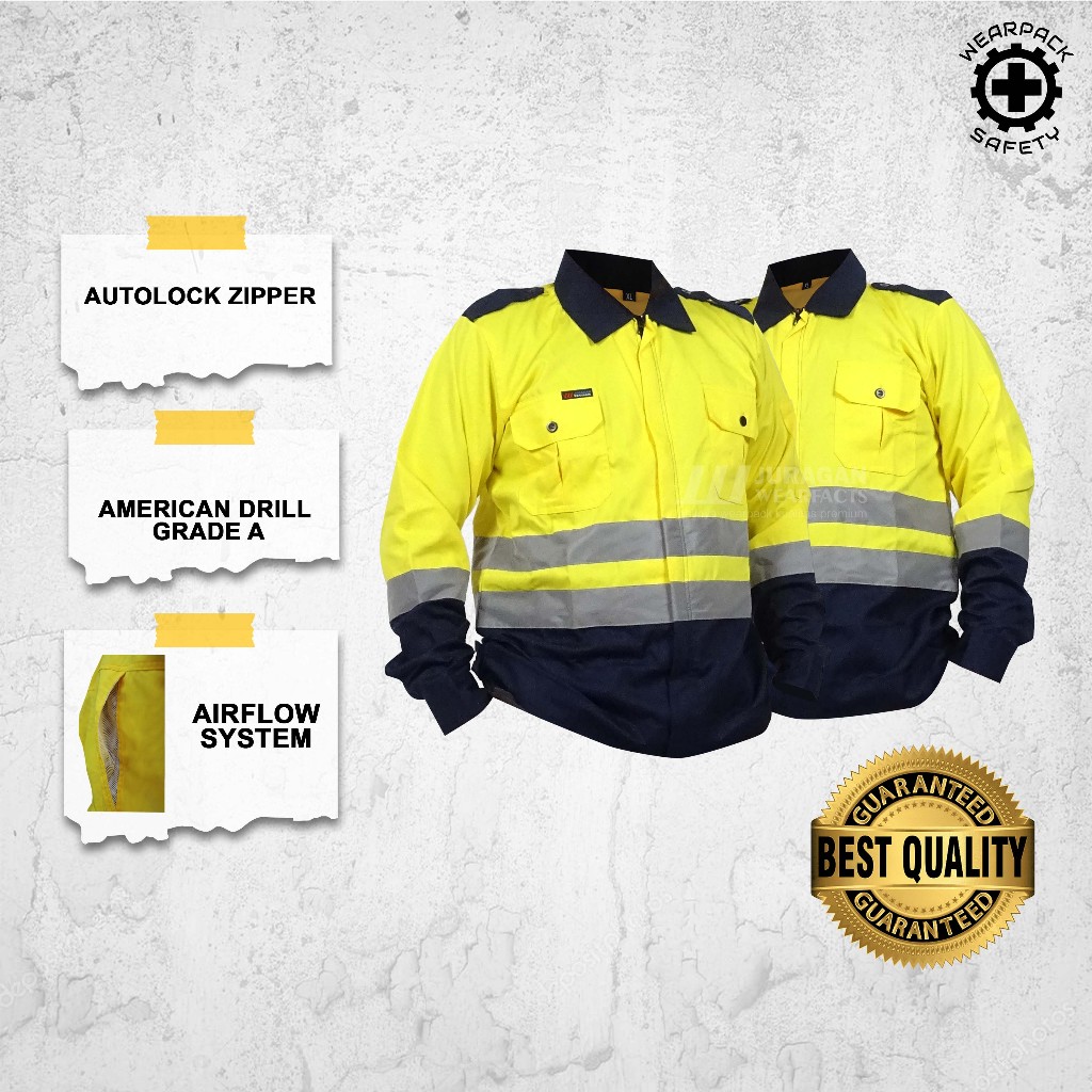 Baju Wearpack Safety Kerja / Wearpack Atasan Safety Warna Kuning Kombinasi Biru Navy