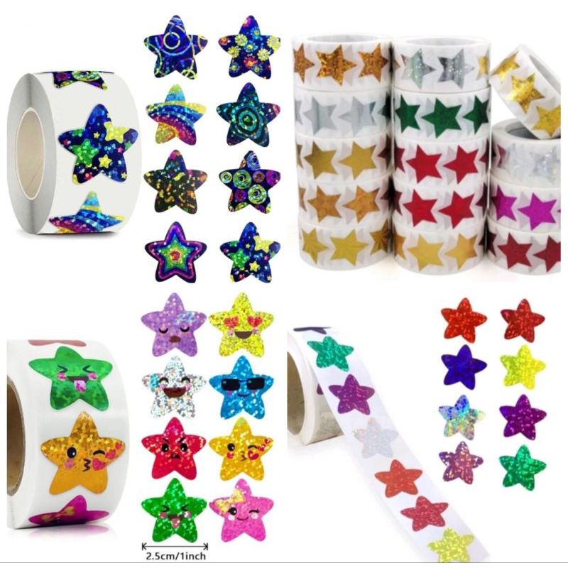 

100 Pcs / 480 Pcs - Stiker Motif Bintang Star Stiker Reward Stiker Star Glitter