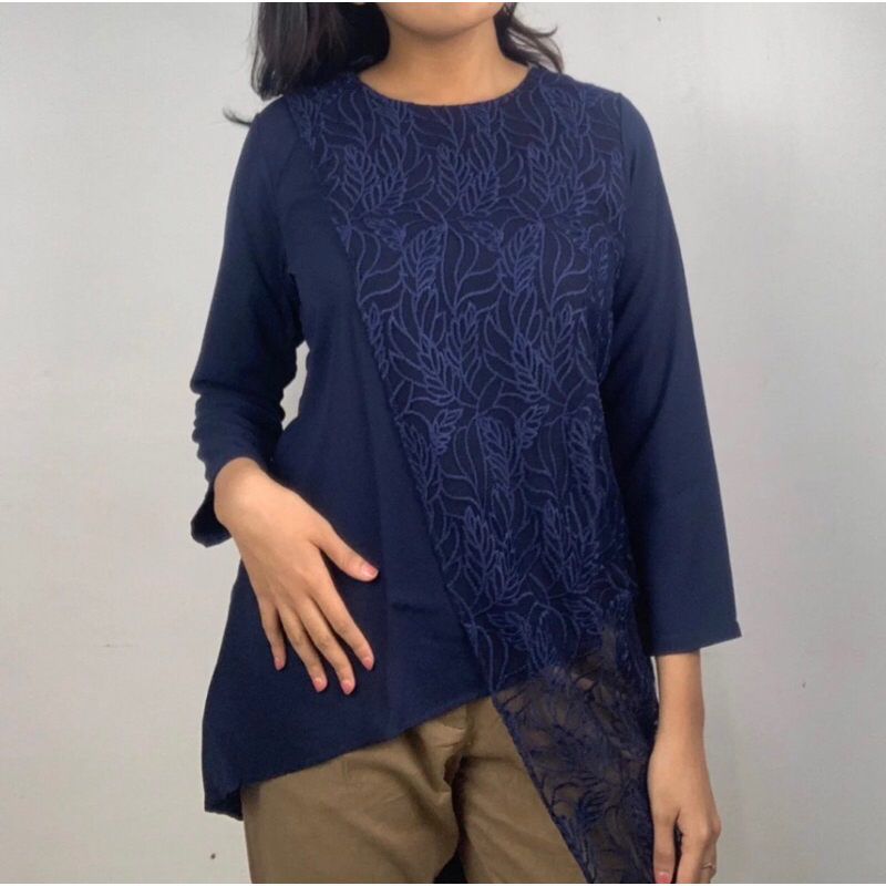 3H Tunik Brukat Navy