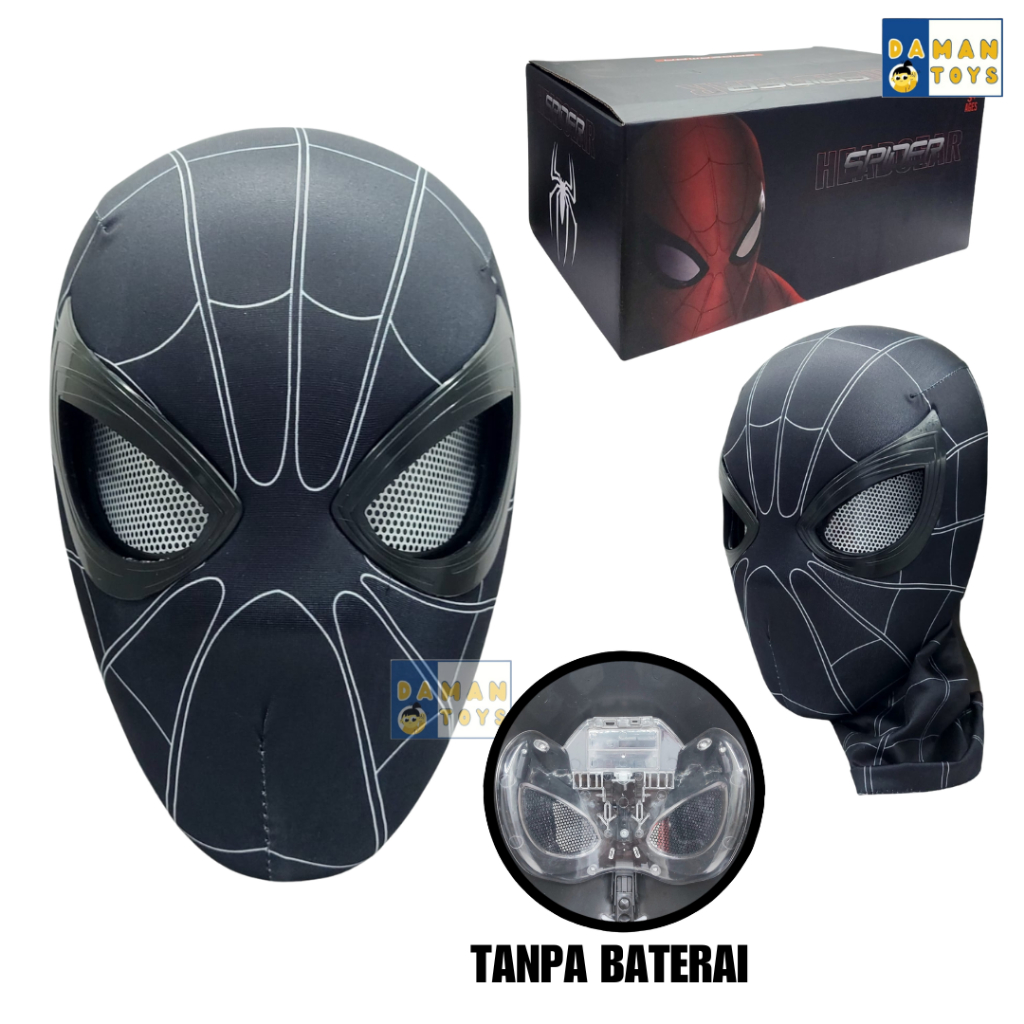 Topeng Spiderman Black Hitam Mata Kedip Fullface Mask Spider man Head Miles Morales Superhero Chin C