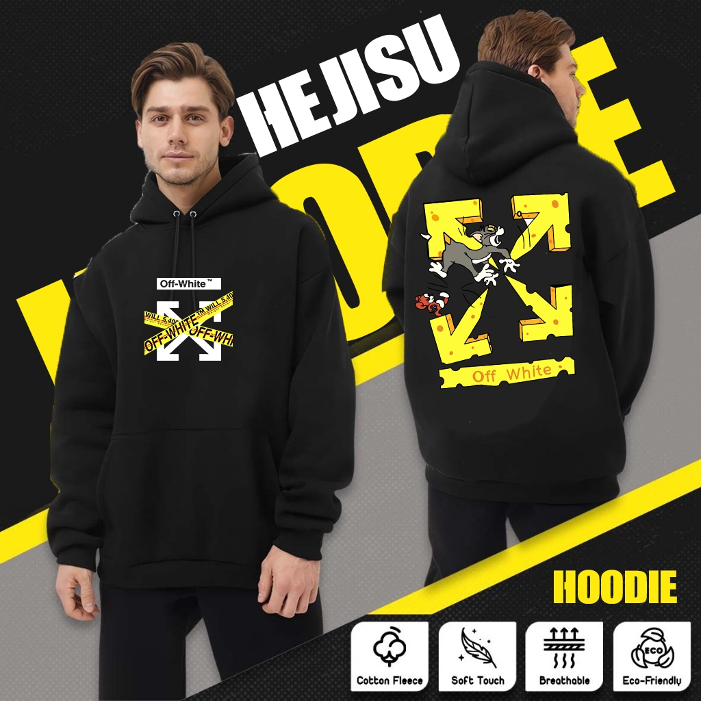 Hoodie Off White Yellow Karakter Kartun Anime Yellow List Flace Premium Trending Kekinian Terbaru