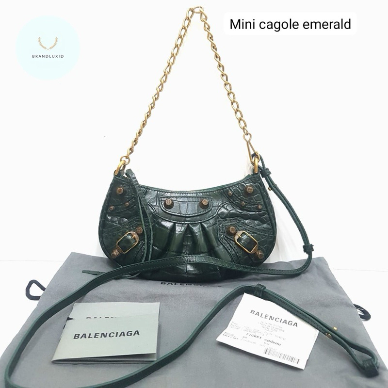 Balenciaga le cagole mini croco dark Green emerald GHW