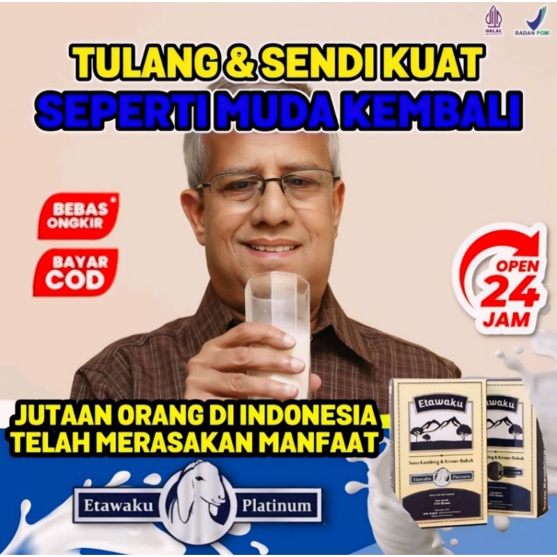 

EtawaKu Platinum | Kualitas Standarisasi Steril Susu Bubuk Kambing Etawa | Provit Paling Manjur 3X Atasi Masalah Pernafasan Asma TBC Bronkitis Dan Menguatkan Kepadatan Tulang Sendi Seperti Muda Kembali Isi 200gr / Box Bpom Halal