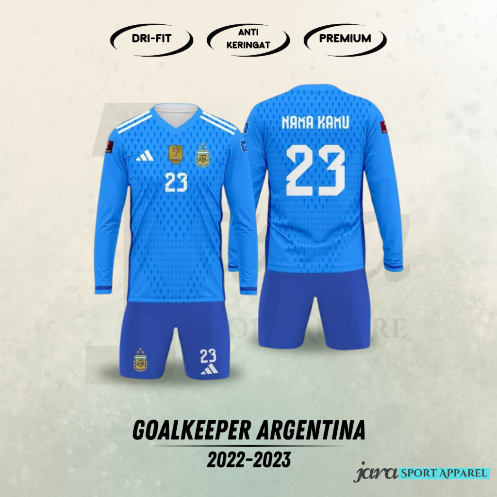 Jersey ARGENTINA KIPER 2023 GK 2 Biru World Cup 2022/2023 Full Printing, Free Custom Nama dan Nomor