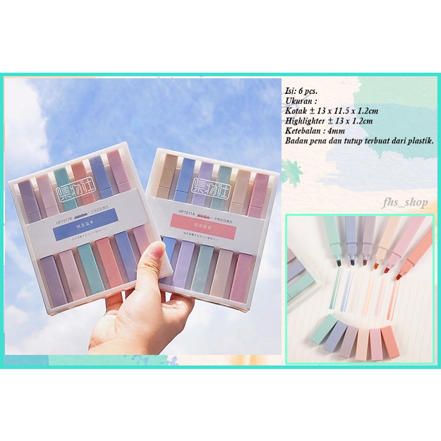 

6 Pcs Highlighter Penanda Warna Pastel Stabilo Penanda Warna Set Pastel Marker and Highlighter Set