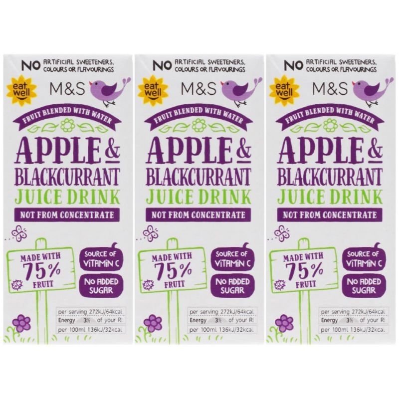 

MARKS & SPENCER M&S Apple & Blackcurrant Juice Drink 3 x 200ml