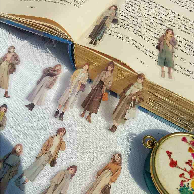 

4 pcs OOTD holiday series girl fashion sticker for journaling / cute korean girl