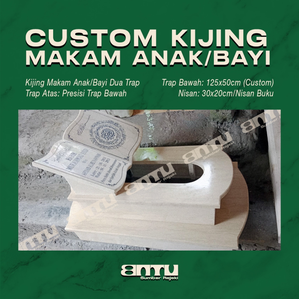 Custom Kijing Makam Anak Bayi Marmer Alam Lokal 125x50cm (2 Trap)