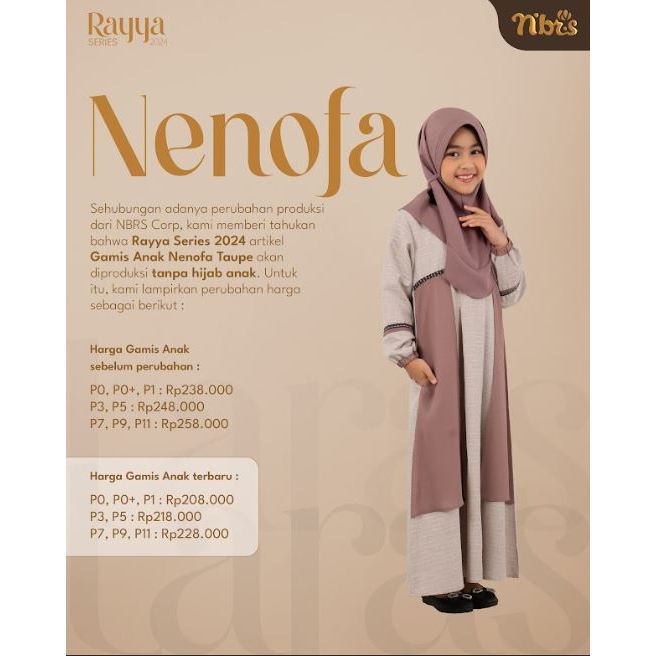 GAMIS ANAK NIBRAS RAYYA SERIES NENOFA WARNA MISTY LILAC ,BEIGE